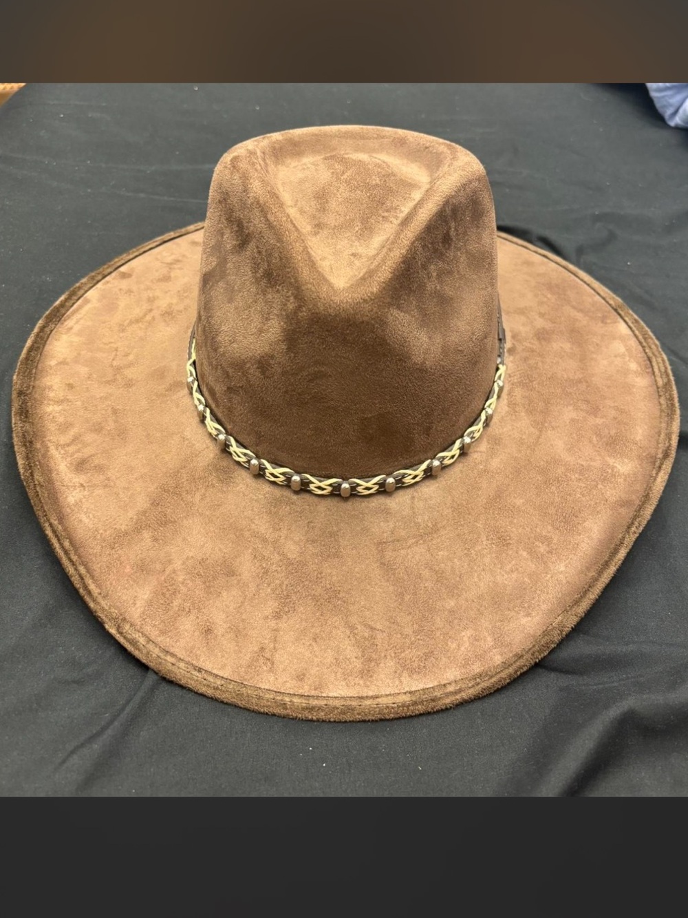 Freebird Brown Suede-Style Western Hat with Braided Trim